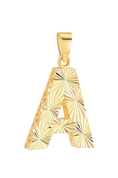 H.M Hakan Mücevherat 3 Boyutlu Kalemli A Harfi Kolye Ucu 14 Ayar Altın