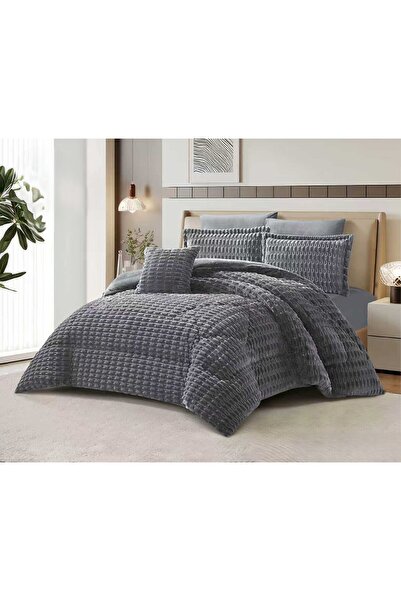 ALMIADD Luxurious winter bedspread, velvet with a plain embossed faux fur cov...