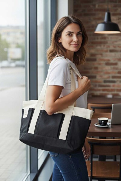 Malika KALIN BEZ KANVAS DOKUMA ORTA BOY üç cepli ÇOK KULANIŞLI KOL ÇANTASI