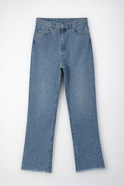 Bluewhite Women's High Waist Blue Jean Trousers with Leg Detail