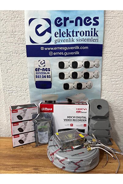 DAHUA 3 Kameralı 500 GB Harddiskli 30m Gece Görüşlü Full HD Güvenlik Kamera S...