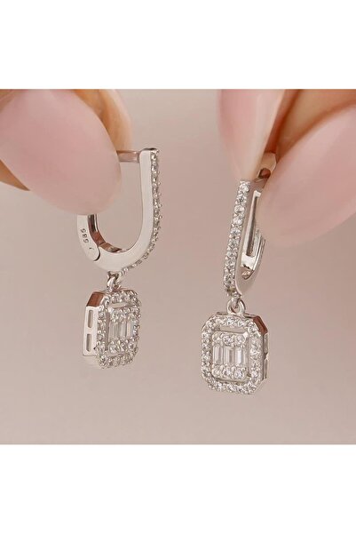 H.M Hakan Mücevherat Sallantılı Baget Küpe 14 Ayar Beyaz Altın