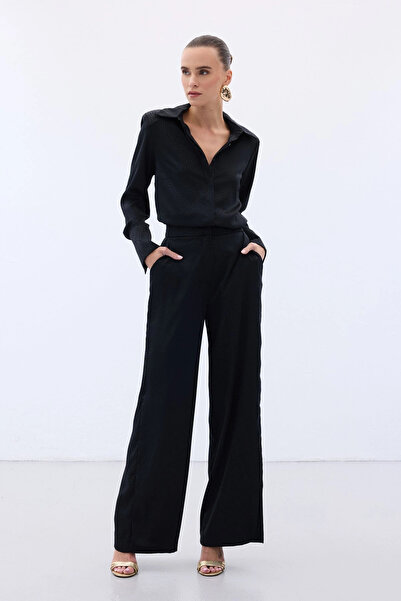 Sateen Παντελόνι ζακάρ - Μαύρο