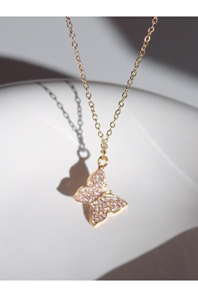 Reorah Collection Pink Zircon Stone Butterfly Necklace