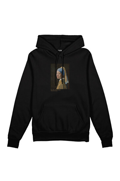 The Lucid Lab Girl with Pearl Earring O Oversized Hoodie - Black