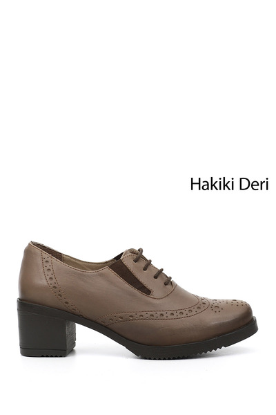 GÖNDERİ(R) Women's Mink Antique Laced Medium Thick Heeled Genuine Leather Oxf...