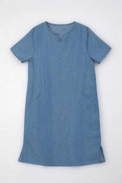 Bluewhite Γυναικείο κοντομάνικο φόρεμα από 100% βαμβάκι, λεπτό τζιν