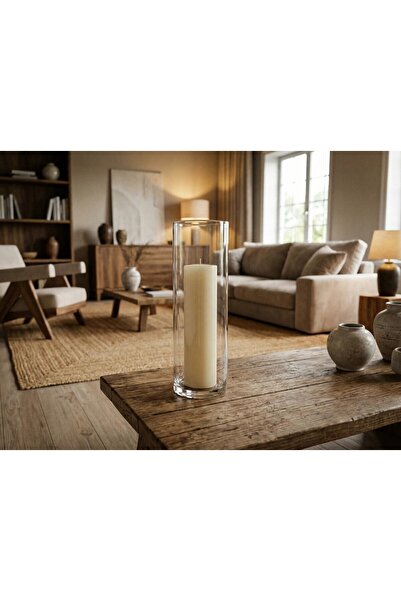 Paşa Cam Handcrafted Giant Cylinder Vase & Giant Candle Set |   Sandalwood Sc...