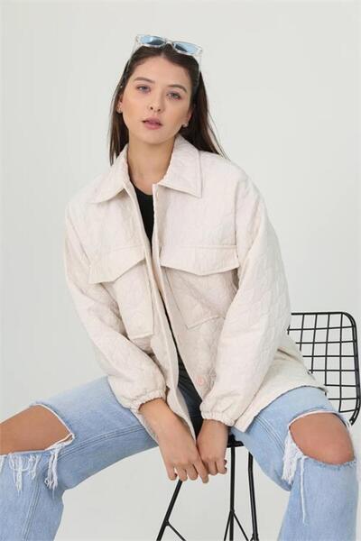 Neşeli Butik Women's Quilted Embroidered Owersize Regular Jacket Shirt Nb10055