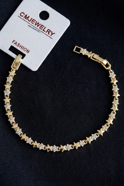 Modacaprea CM 14K Yıldız Taşlı Kadın Bileklik – 17+2 cm | Altın Renk Kararmaz...