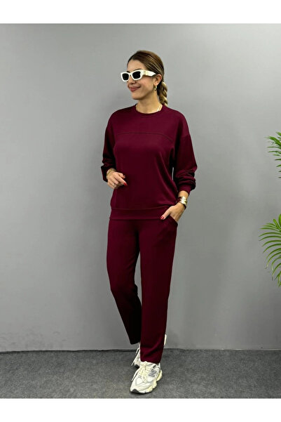 MODA المرأة طويلة الأكمام طاقم الرقبة فسكوزي اثنين من الغزل بلوزة وبنطلون بدل...