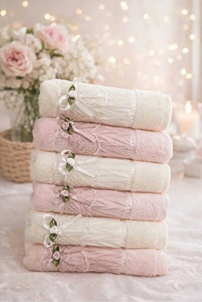 madam gold 50X90 6 Pieces 100% Cotton Velvet Laced Laced Bow Dowry Hand and F...