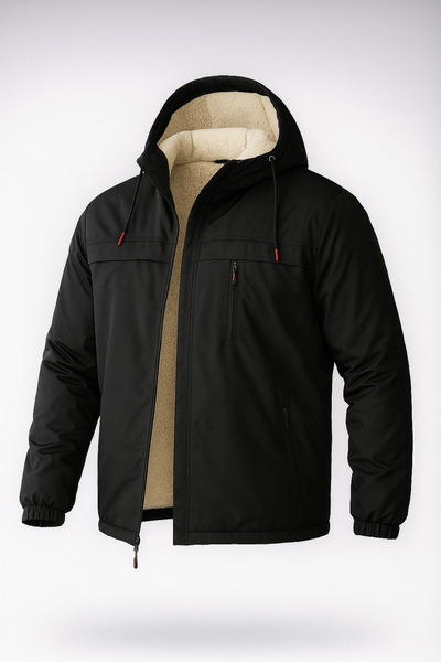 FASİON Men's Fur-Lined Water and Windproof Thick Winter Coat