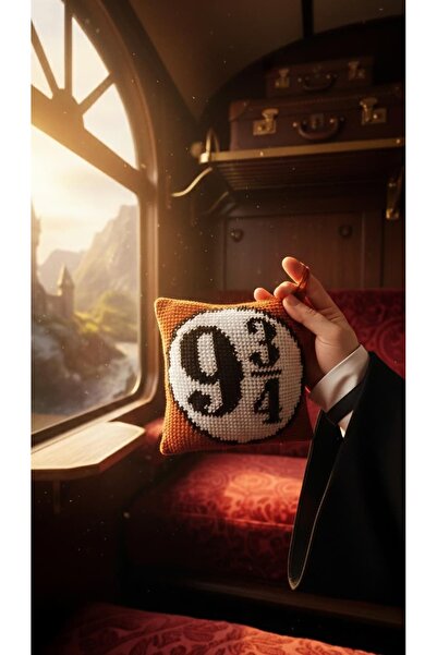 SevseHobi Platform 9 3/4 Harry Potter Temalı Amigurumi Örgü Dekoratif Yastık-...