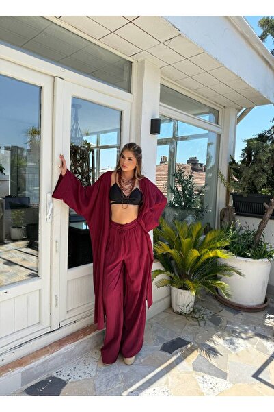 Bak'ap Kimono premium din lenjerie de seară - Set de 2 pantaloni largi