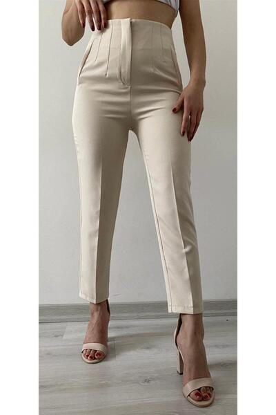 LA TUBA Women's High Waist Flexible Ankle-Length Fabric Pants