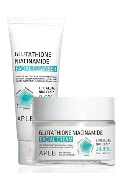 APLB مجموعة تفتيح البشرة - غسول + كريم جلوتاثيون نياسيناميد لإشراقة متجانسة