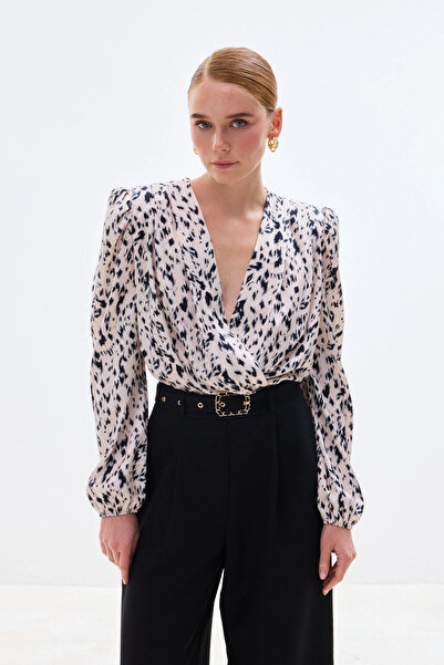 Sateen Double-Breasted Bodysuit Blouse - Ecru