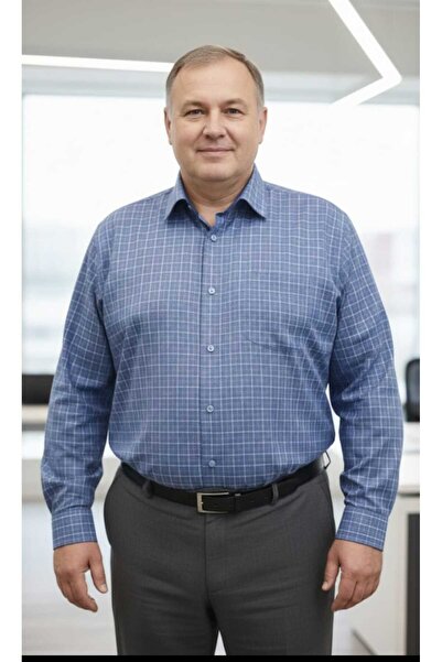 Grand Star قميص رجالي كلاسيكي منقوش بأكمام طويلة وجيوب بمقاس كبير