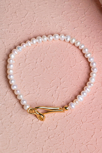OSMANLI DOĞAL TAŞ Certified Pearl Silver Clasp Natural Stone Bracelet (Sk:381)