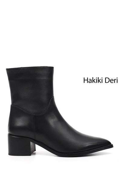 GÖNDERİ(R) Γυναικείες μαύρες μπότες από γνήσιο δέρμα με μύτη με φερμουάρ