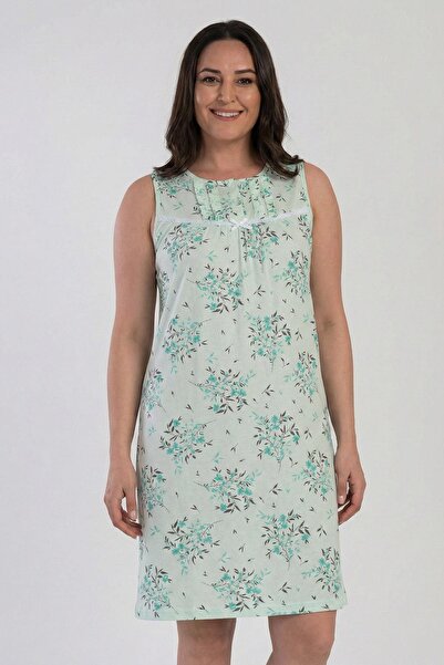 cotonhause Women's Zero Sleeve Green Nightgown - Buttoned, Lace Detailed, Flo...