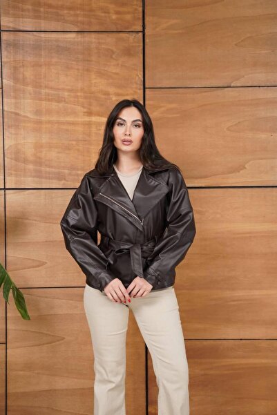 Ekim Store Double-Breasted Leather Jacket with Ties