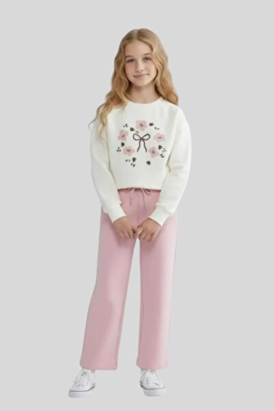 ww waka waka kids store Σετ κοριτσίστικο φούτερ με κέντημα λουλουδιών και ροζ...