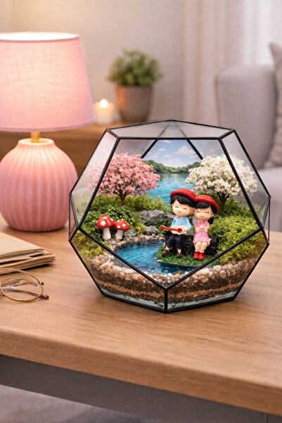 Yerli Gitar Çalan Çift – Bank Üstünde 6 cm Teraryum & Diorama& Minyatür Sahne...