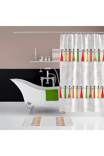 Tropikhome Banyo Duş Perdesi Afrika Desenli Dijital Baskılı Banyo Perdesi, Te...