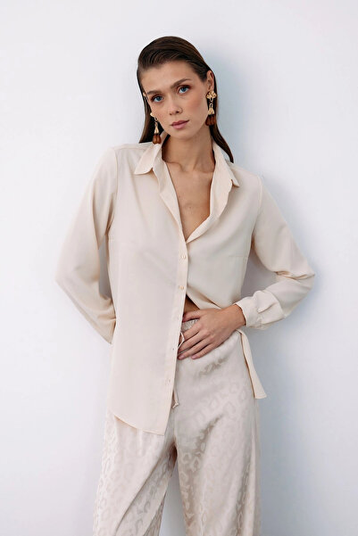 Sateen Απλό Κλασικό Πουκάμισο - Μπεζ