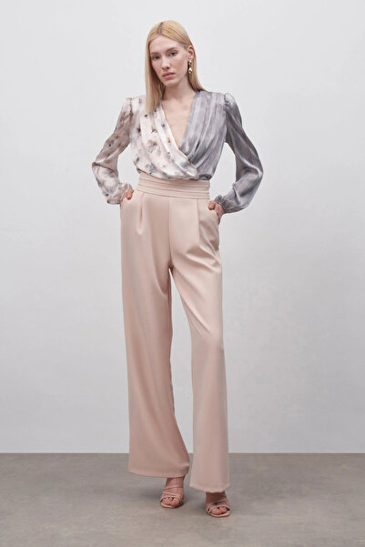 Sateen Μπεζ χρωματιστό παντελόνι μέσης και τσέπης