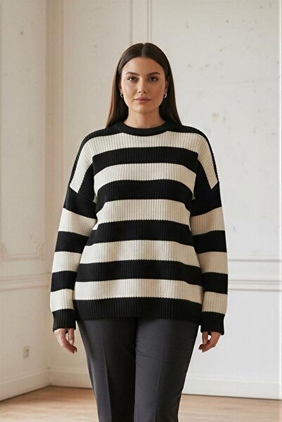 Curly Смугастий великий розмір оверсайз светр