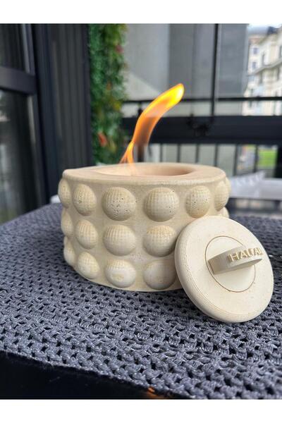 HALFART Krem Masaüstü Bioetanol Şömine Beton Gövdeli Söndürücü Kapaklı