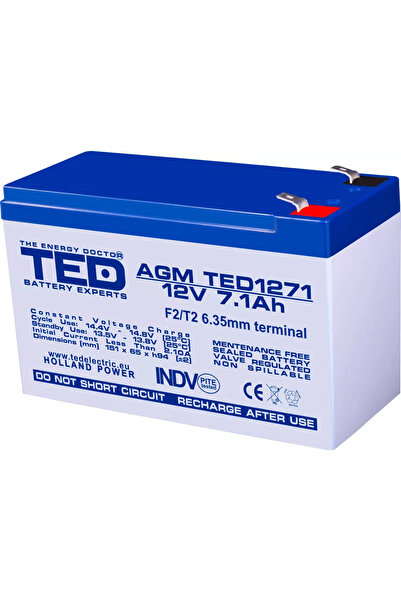 TED Acumulator AGM VRLA 12V 7.1A 151x65x95mm F2 Holland