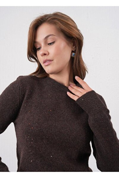 fuşyha butik Parlak Simli İnce Kumaş Dokulu Triko Kazak