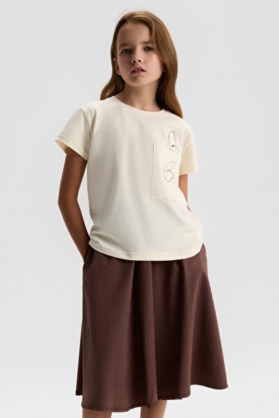 NK Girl's Butterfly T-Shirt 8-14 Years Cream-Brown