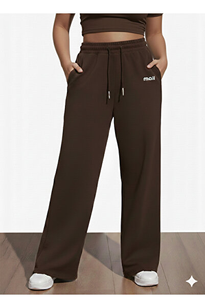 MaxiMor Women's Dark Brown Color Full Stretch Fabric Fabric Wide Leg Sweatpants
