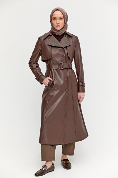 Setrms Kemerli Suni Deri Trençkot