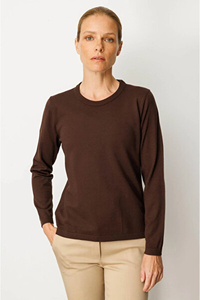 Desen Triko Women's Basic Crew Neck Sweater 0242308 Brown