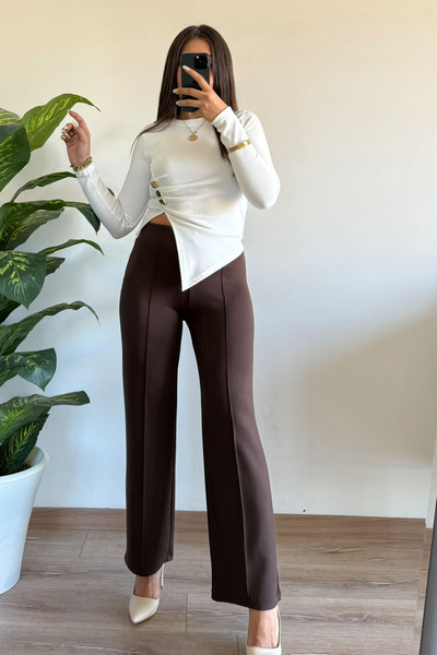 CİDDE Women's Asymmetrical Cut Gold Button Detail Ottoman Fabric Blouse