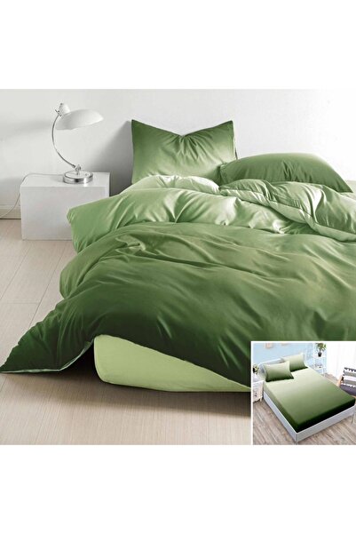 OEM Bed linen, 2 people, satin cotton, 4 pieces, with elastic, green, gradien...