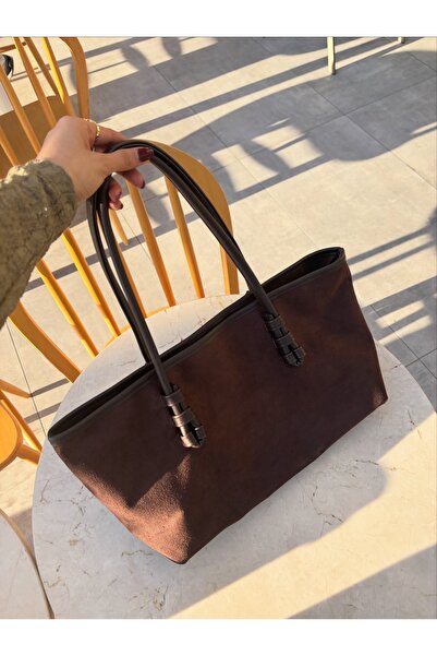 LEVA Süet kumaş acı kahve omuz çantası