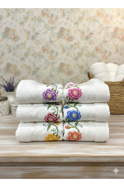 Fiesta Tekstil 6-Piece 50X90 Towel Set with Cross-Stitch Embroidery