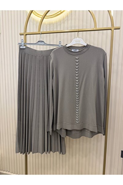 Nuss MERSERİZE ETEKLİ TAKIM SOLUK HAKİ tunik boy ön ;65cm arka boy;72 Etek bo...