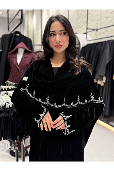 Scarf عبايه شتويه شال قماش مخمل مع شك فضي