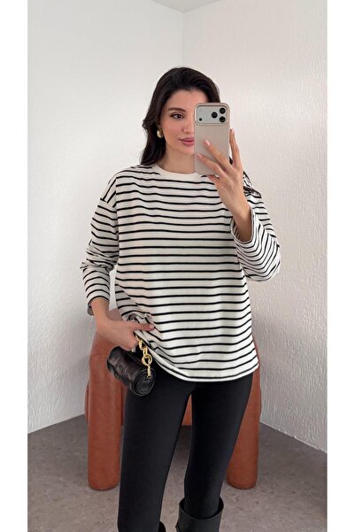 HAZELANNA Siyah Çizgili Likralı Uzun Kollu Basic