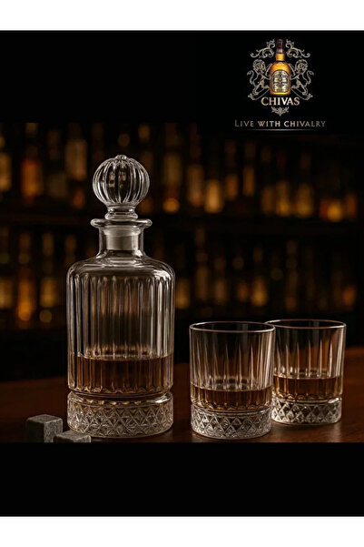 MADAME LUDA Elisia 3 Parça Viski Bardağı Karaf Sürahi Takımı-Seti.(2 ADET VİS...