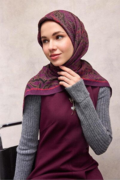 Silk Home Viscose Velora Scarf Four Seasons Antique Pattern Plum Purple 90X90