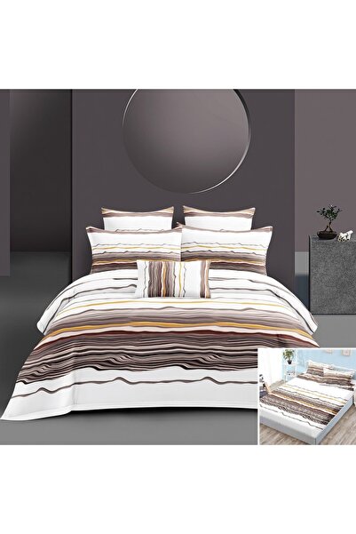 OEM Bed linen, 2 people, satin cotton, 4 pieces, with elastic, white and brow...